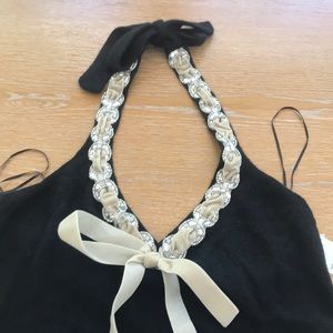 RUTH wool/cashmere beaded halter with velvet bow
